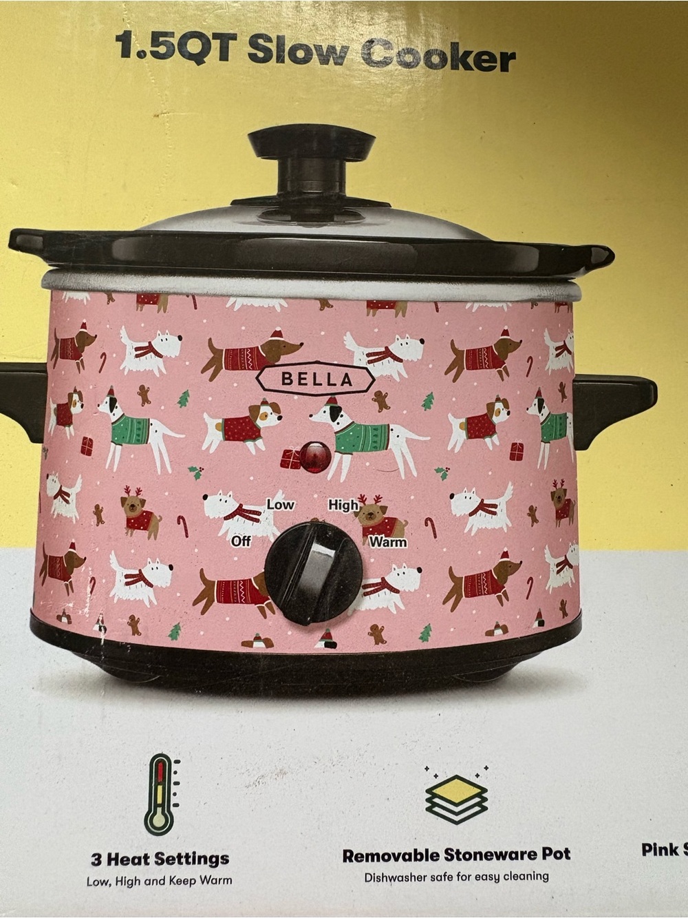 New in box Pink Holiday Dog Print Mini Slow Cooker 1.5 quart.
